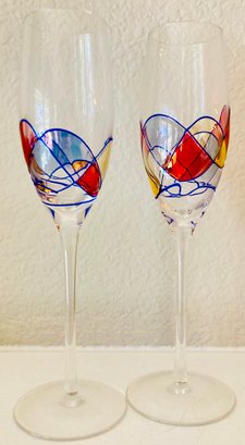 Pair Of Abstract Design Wine Glasses