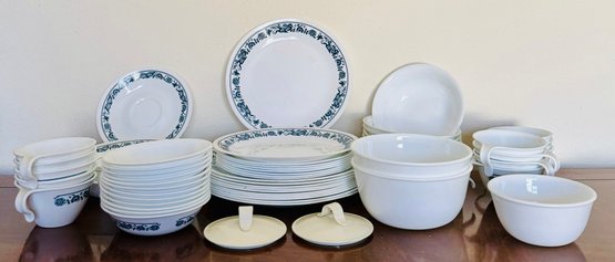 Large Set Of Corelle Plates, Bowls, And Serving Ware With Blue Botanical Pattern