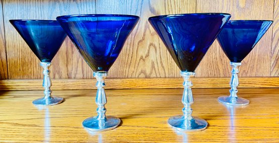 Handblown Margarita Glasses With Pewter Base Made In Mexico