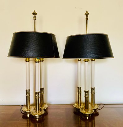Two Vintage Stiffel French Tole Style Brass 3 Candle Light  Table Top Lamps