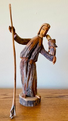 Joe Ortega Signed Hand Carved Wooden Sculpture