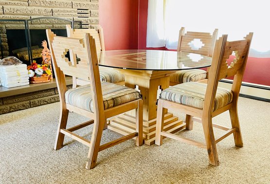Southwestern Dining Table With Glass Top And Chairs