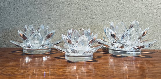 Trio Of Shannon Crystal Lotus Flower Candle Holders
