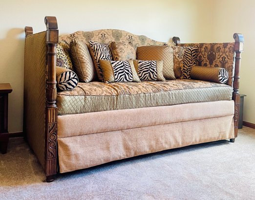 Elegant Upholstered And Wood Trundle Bed