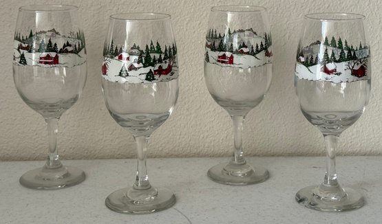 Set Of 4 Arbys Collection Wine Glasses