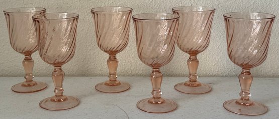 Set Of 6 Rosaline Pink Swirl Wine Glasses
