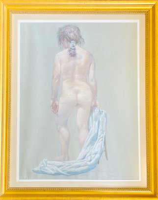 Naked Portrait Of A Woman Pastel Painting Signed By Artist
