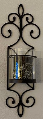 Metal/Glass Candle Holder W/ Decorative Candle 2 Of 2