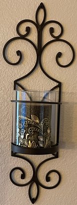 Metal/glass Candle Holder W/ Decorative Candle 1 Of 2
