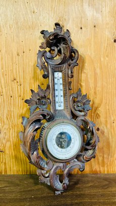 Vintage French Carved Walnut Barometer