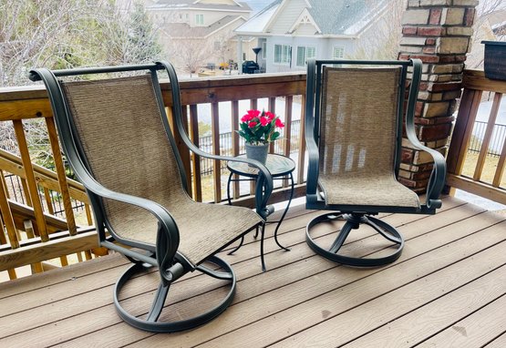 Pair Of Swivel Patio Chairs With Small Table