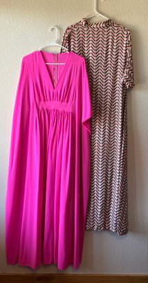 Bright Pink Kimono Sleeve Dress And Turtle Neck Geometric Dress