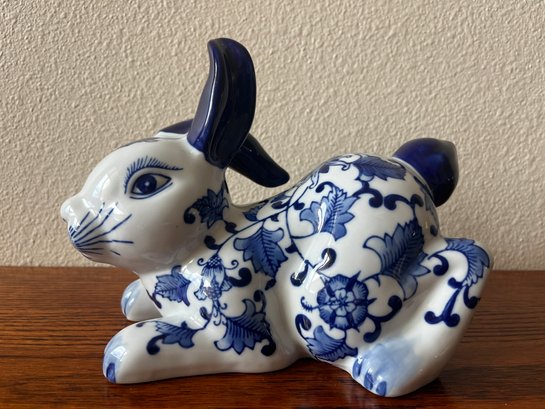 Bunny Rabbit Blue-Glaze Chinoiserie