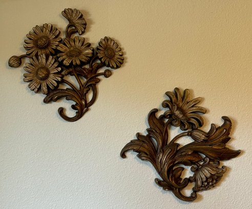Vintage Pair Of Syroco Wooden Flowers