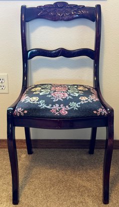 Vintage Rose Back Floral Needlepoint Chair