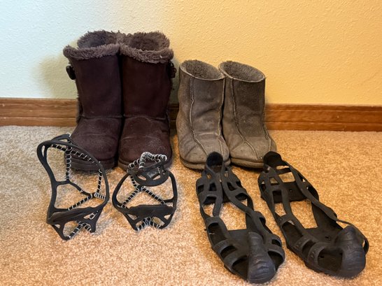 Pair Of Winter Dress Boots And Removable Snow Sprikes