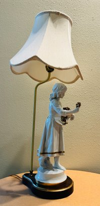 Vintage Porcelain Girl With Flowers Table Lamp