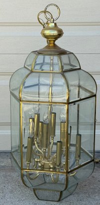 Vintage Brass Beveled Glass Chandelier