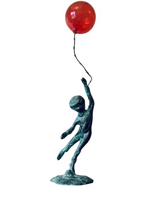 Malcolm Moran Bronze Boy With Red Ballon Sculpture