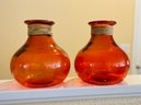 Two Amber Glass Round Vases