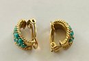 14 Kt Yellow Gold Clip On Earrings With Turquoise Like Stones- 8.0 Grams