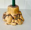 Natural Wooden Candlestick Holder Incl. Green Candle Stick