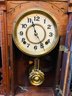 Antique Wood Carved Kitchen Clock With Etched Glass Door