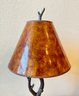 Cast Metal Tree Like Table Lamp With Amber Tone Lamp Shade