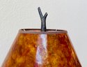 Cast Metal Tree Like Self Standing Lamp With Amber Tone Lamp Shade