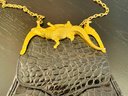 Vintage Anne Turk Alligator Clasp Clutch Purse With Gold Tone Chain