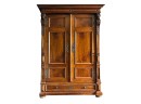 Stunning Antique Biedermeier-Style Hand Carved Mahogany Wood Armoire With Elaborate Brass Fixtures