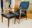 1960's Mid-Century Modern Danish Chair & Ottoman Maybe Milo Baughman