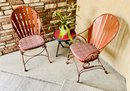 Duo Of Copper Colored Metallic Patio Chairs & Small Table