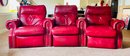 Trio Of Red Leather Movie Theater Electric Recliners
