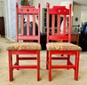 Pair Of Vintage Red Wooden Chairs 1 Of 3