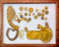 Framed Collection Of 1800's Army Buckles, Buttons, Coins