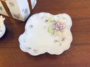 Floral Painted Trinket Box, Tray And Candle Holders