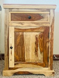 Natural Wood Single Door And Drawer Nightstand