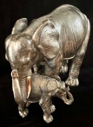 Large Heavy Plastic Elephant Sculpture With Baby