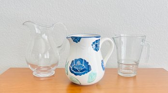 Trio Of Glass And Ceramic Pitchers