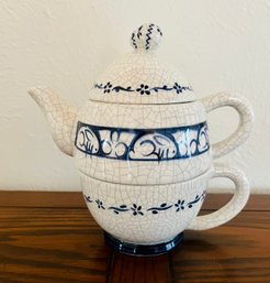 Dedham Pottery Bunny Rabbit Stacking Teapot