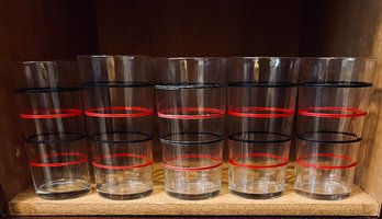 Vintage Red And Black Striped Juice Glasses
