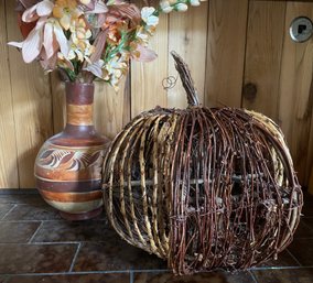 Wicker Pumpkin Decor And Fall Inspired Vase