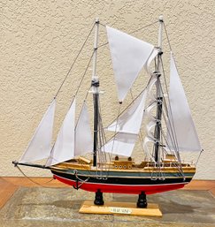 Vintage Blue Nose Schooner Wooden Model Fishing Boat