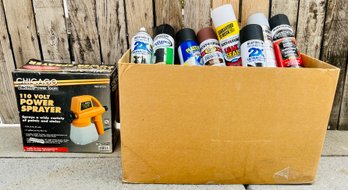 Large Assortment Of Spray Paint Incl. Chicago Power Sprayer!