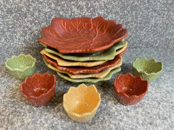 Collection Of Leaf Plates And Small Dipping Bowls