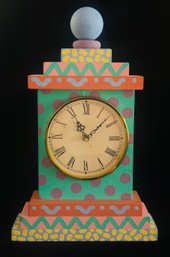 Whimsical Hand Painted Wooden Desk Clock
