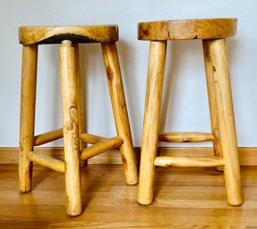 Pair Of Rustic Solid Wood Stools