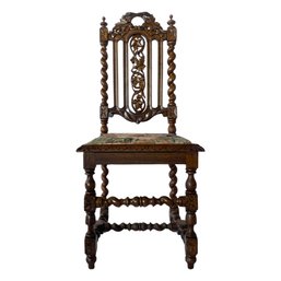 Beautiful Antique Hand Carved Jacobean Chair With Floral Cushion