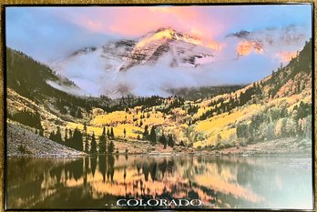 Framed Colorado Maroon Bells And Lake Photograph